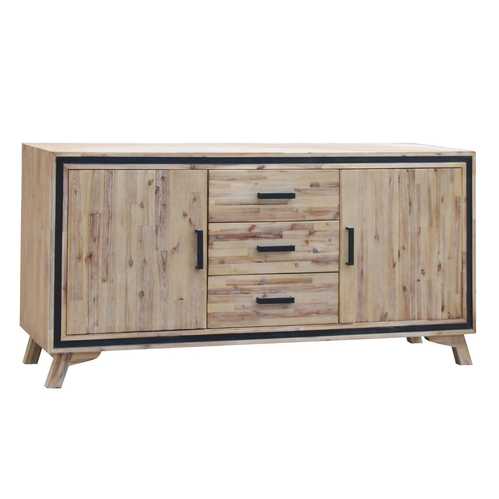 Buffet Sideboard in Silver Brush Solid Acacia & Veneer Wooden Frame Storage Cabinet with Drawers