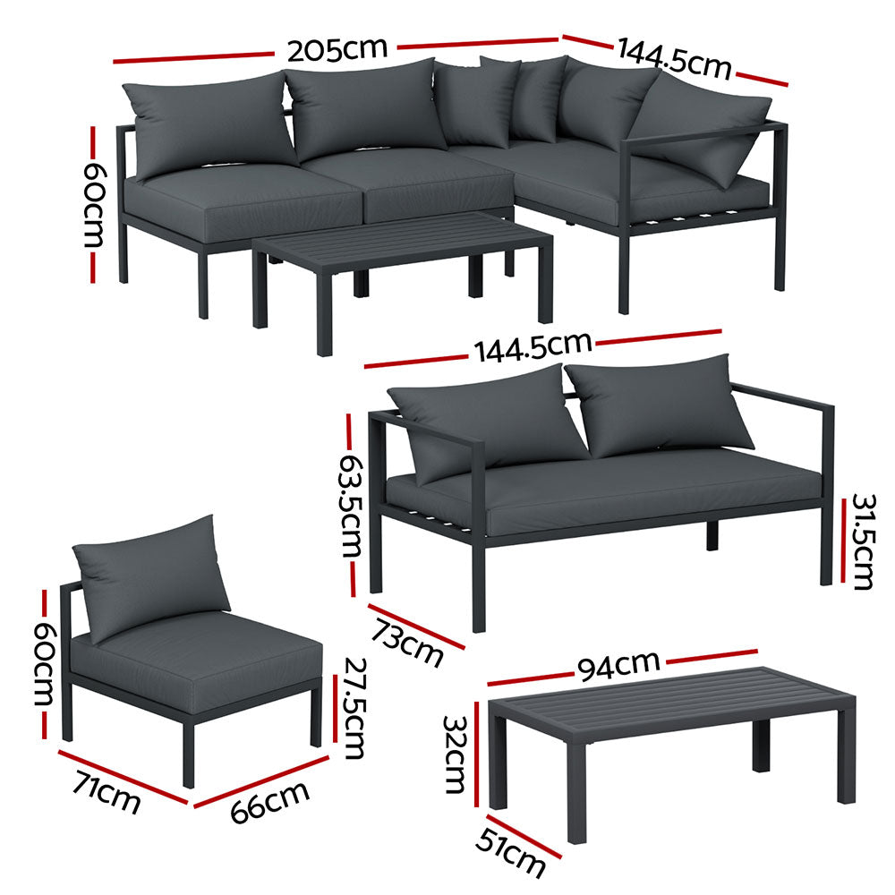 4 Seater Basque Charcoal Outdoor Lounge Sofa Furniture Set 