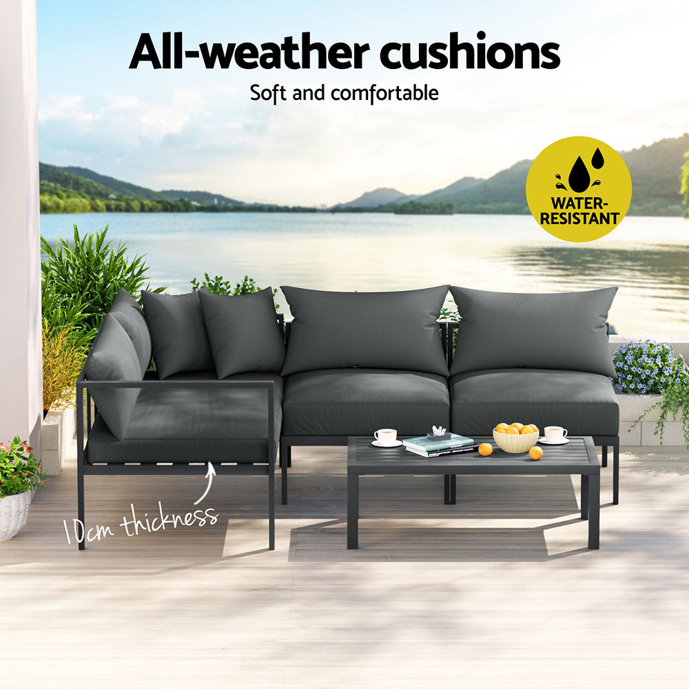 4 Seater Basque Charcoal Outdoor Lounge Sofa Furniture Set 