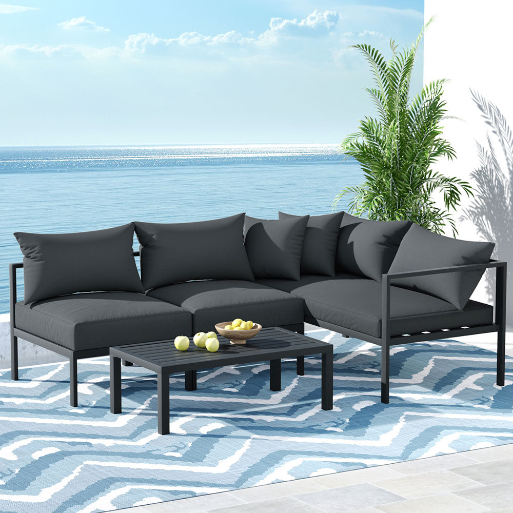 4 Seater Basque Charcoal Outdoor Lounge Sofa Furniture Set 