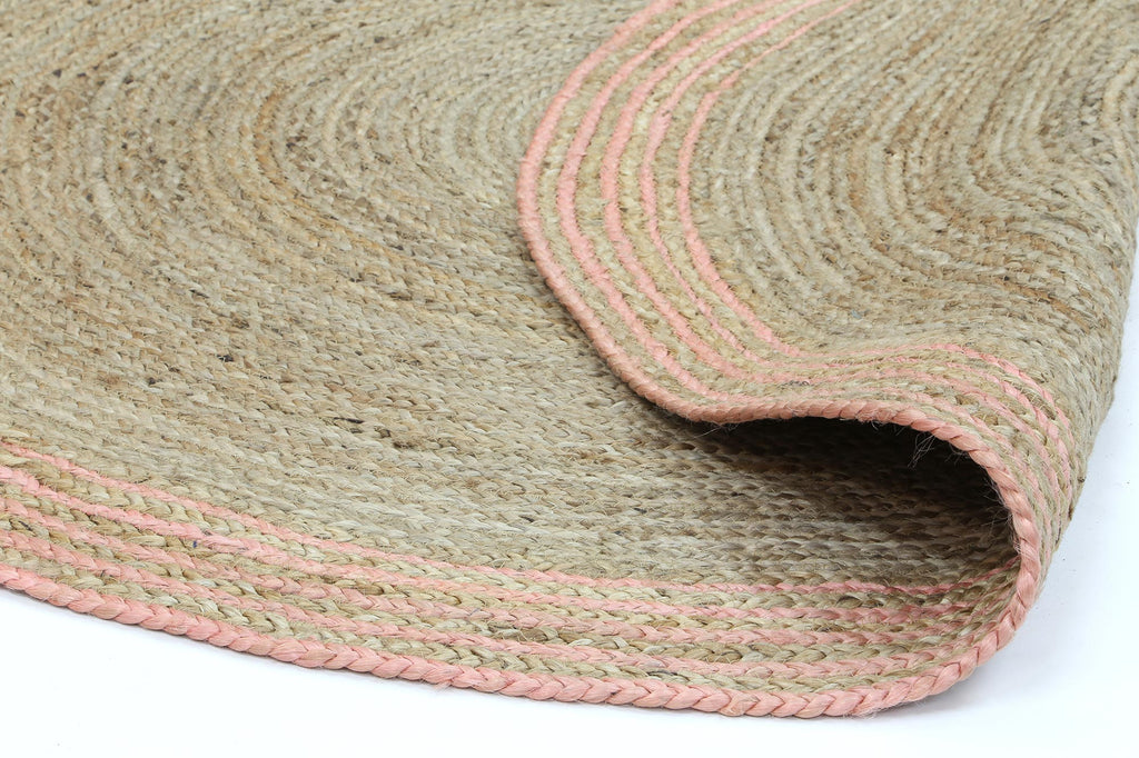 Capri Pink Natural Round Boarder Rug