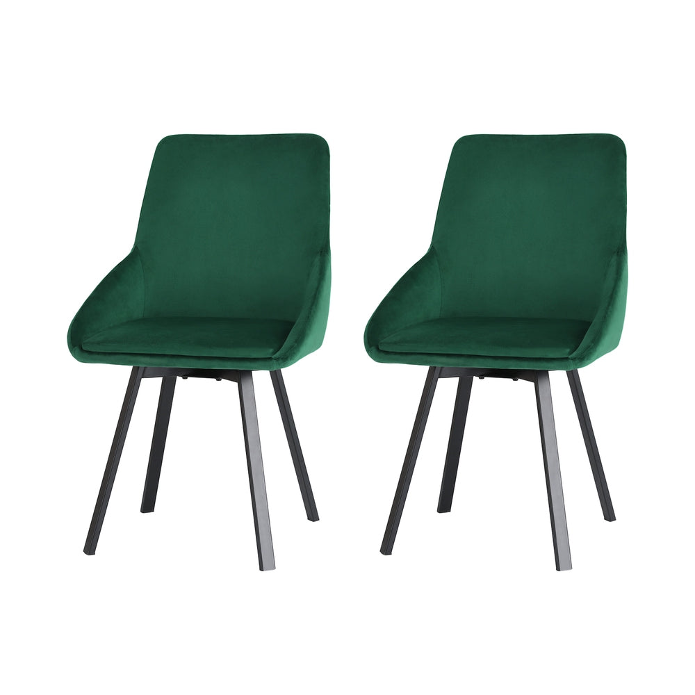 Artiss Dining Chairs Set of 2 Velvet Swivel Base Green