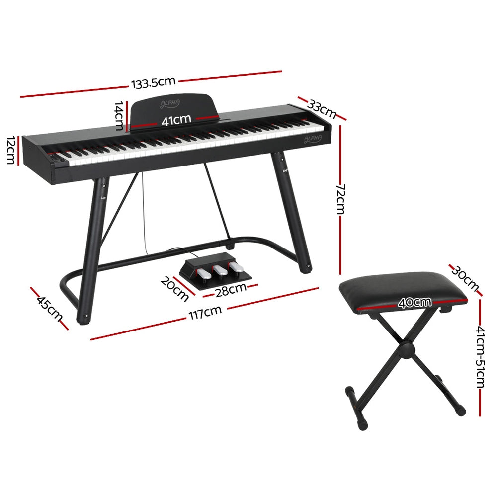 Alpha 88 Keys Electronic Piano Keyboard Digital Electric w/ Stand Stool Weighted