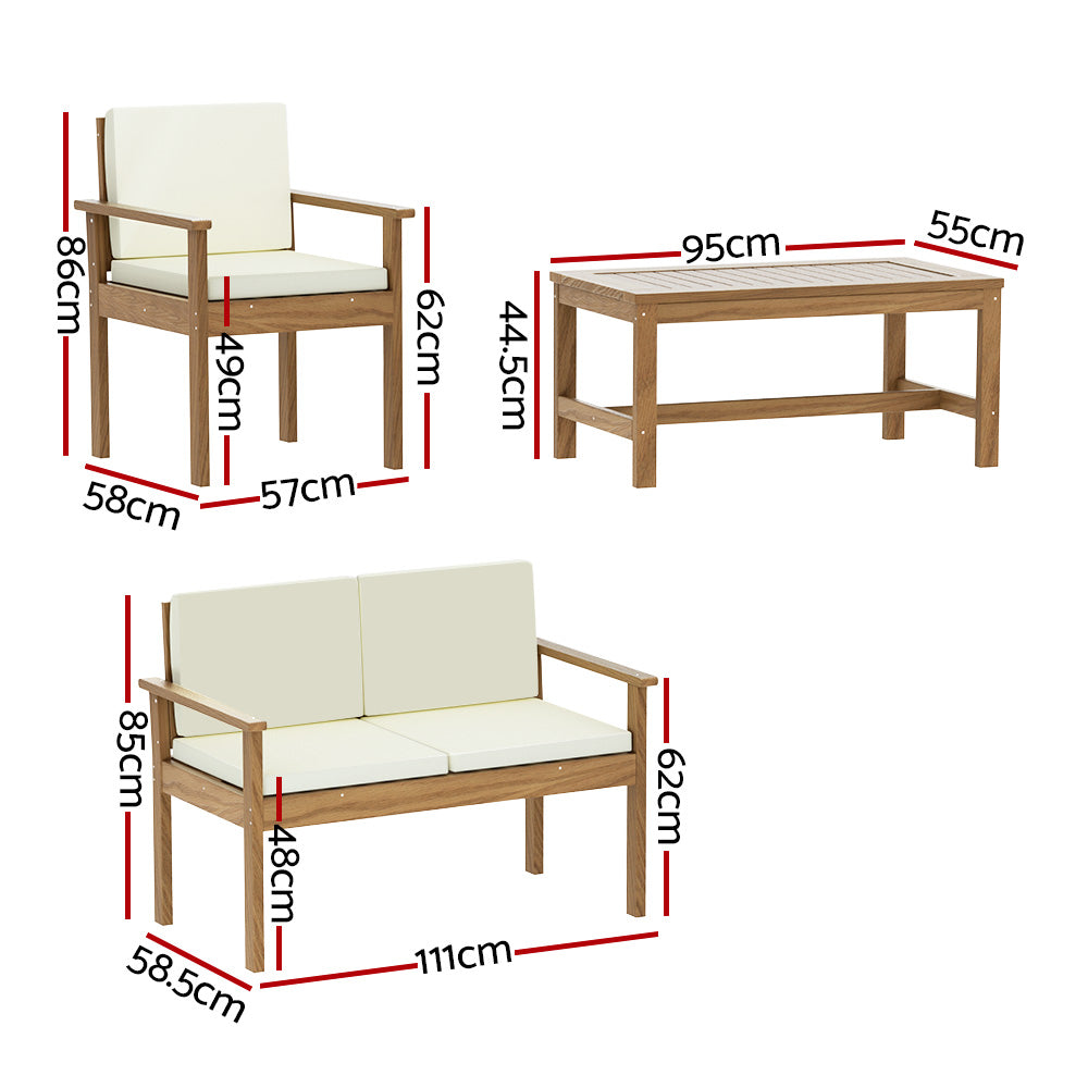 4 Seater Detendre Outdoor Wooden Lounge Sofa Furniture Set 