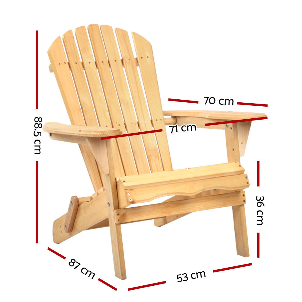 1pc Gardeon Adirondack Outdoor Chairs Wooden Beach Chair Patio Furniture Garden Natural