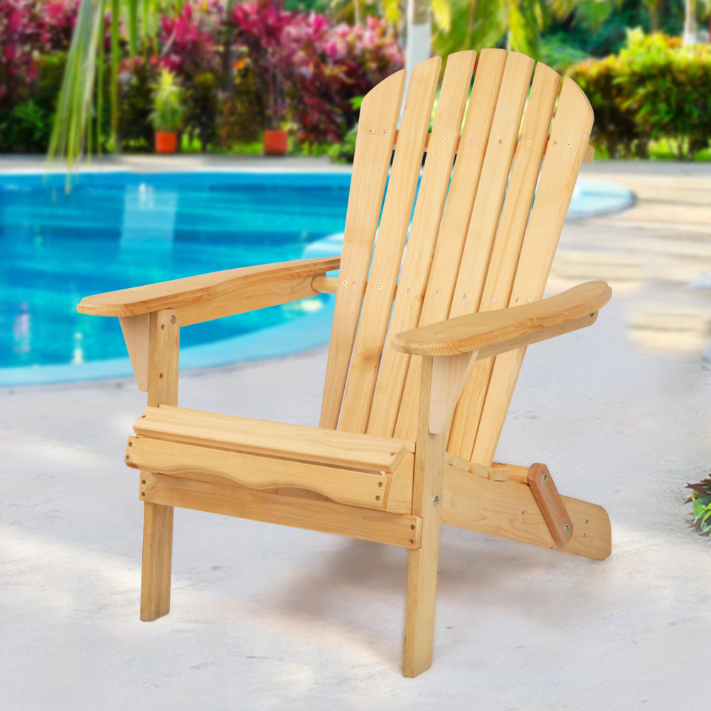 1pc Gardeon Adirondack Outdoor Chairs Wooden Beach Chair Patio Furniture Garden Natural