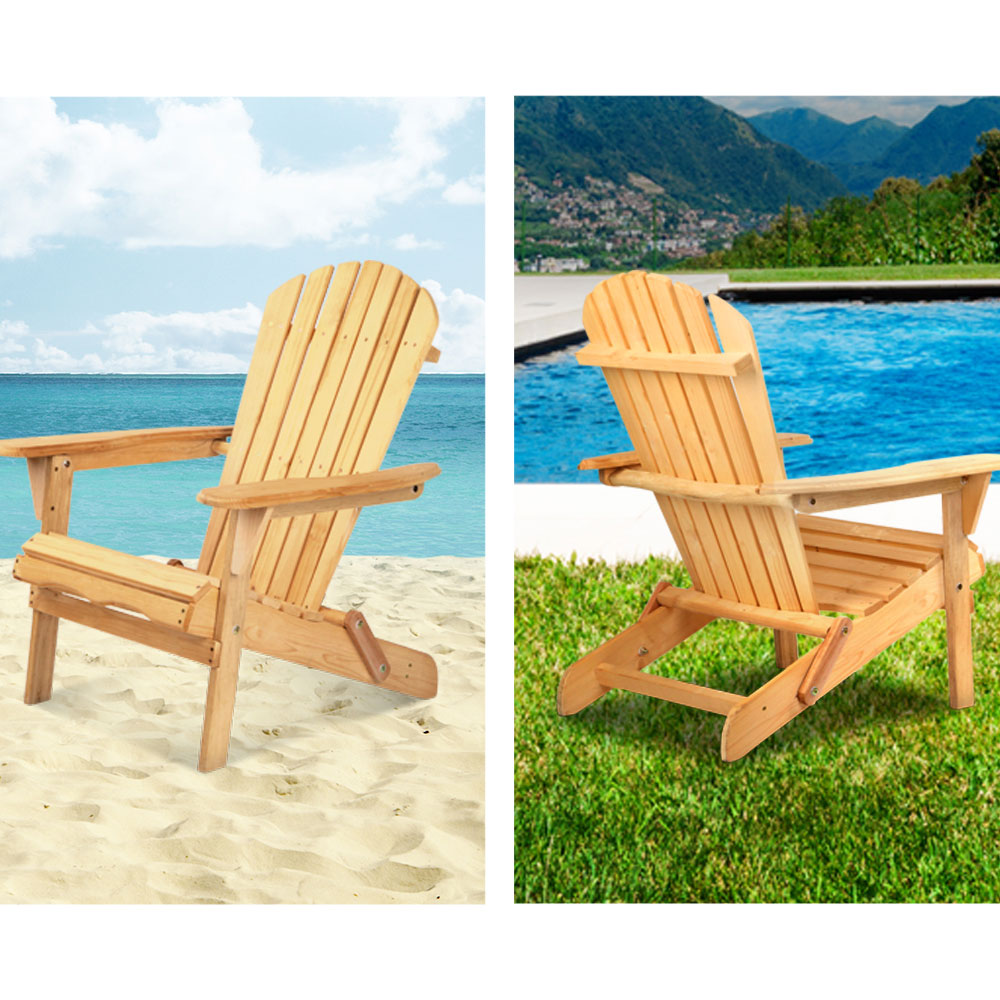 1pc Gardeon Adirondack Outdoor Chairs Wooden Beach Chair Patio Furniture Garden Natural