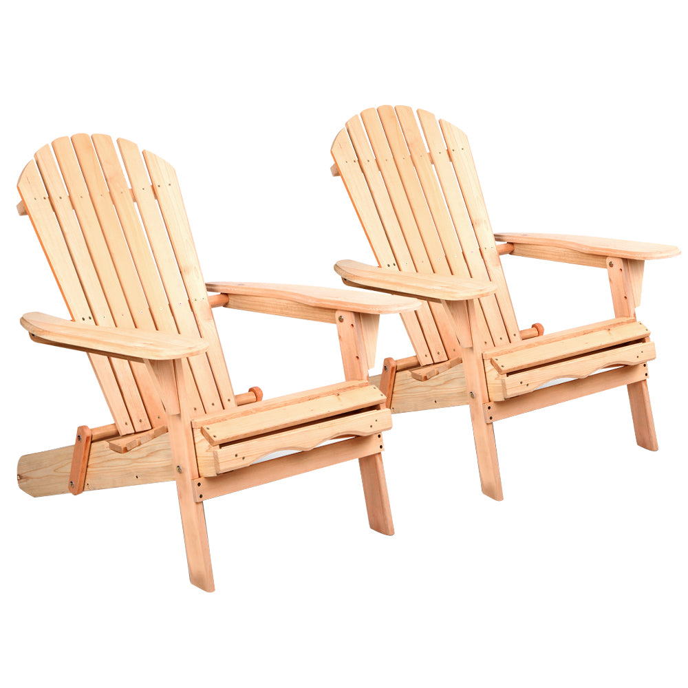 2pc Adirondack Outdoor Chairs Wooden Beach Chair Patio Furniture Garden Natural 