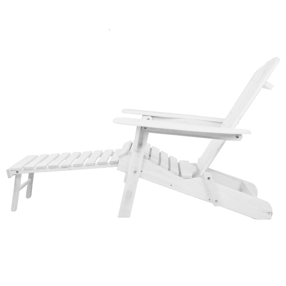 3pc Adirondack Outdoor Table and Chairs Wooden Sun Lounge Beach Patio White