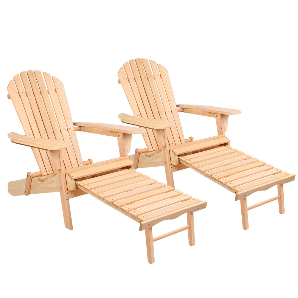 2pc Adirondack Wooden Sun Lounge Beach Chair with Leg Rest