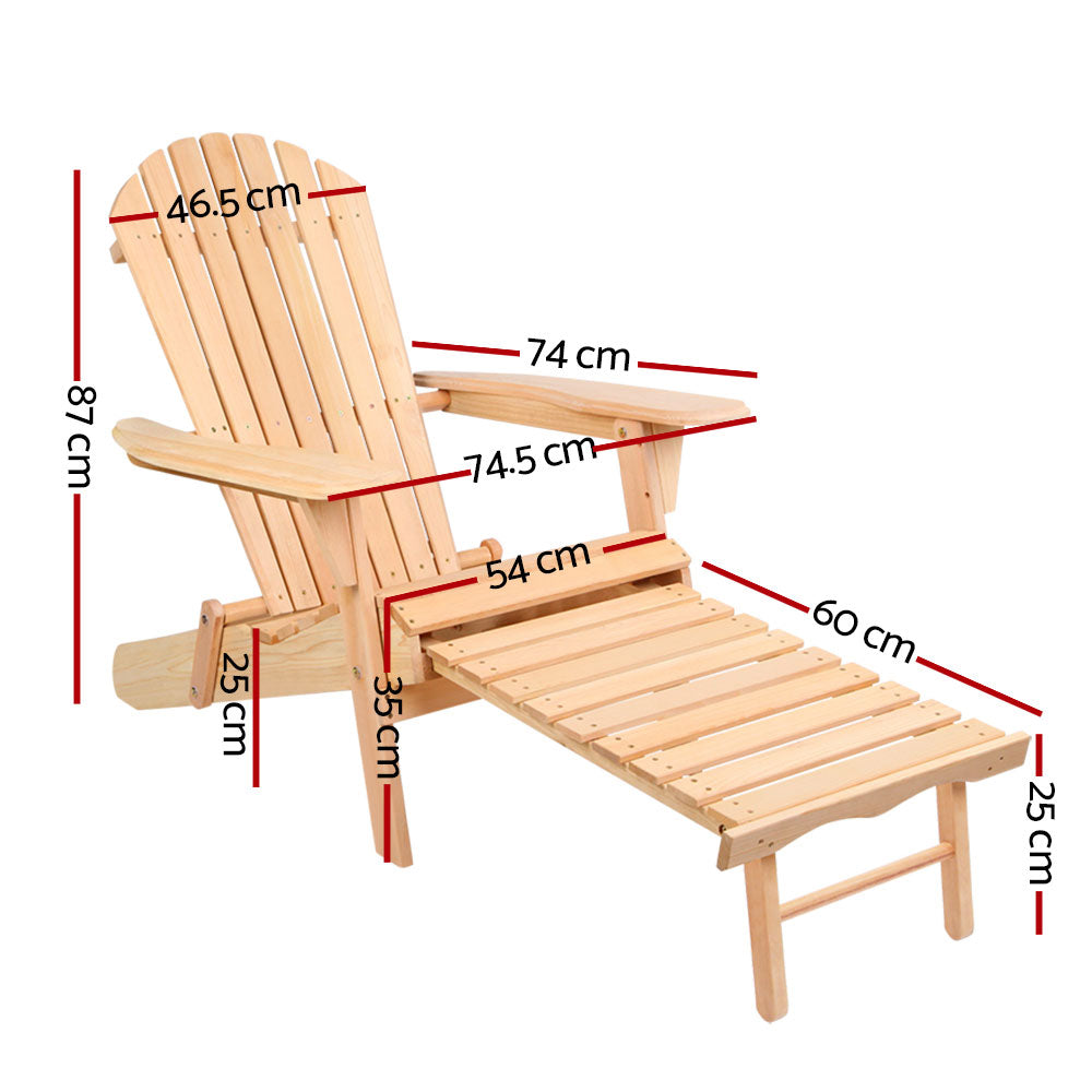 2pc Adirondack Wooden Sun Lounge Beach Chair with Leg Rest