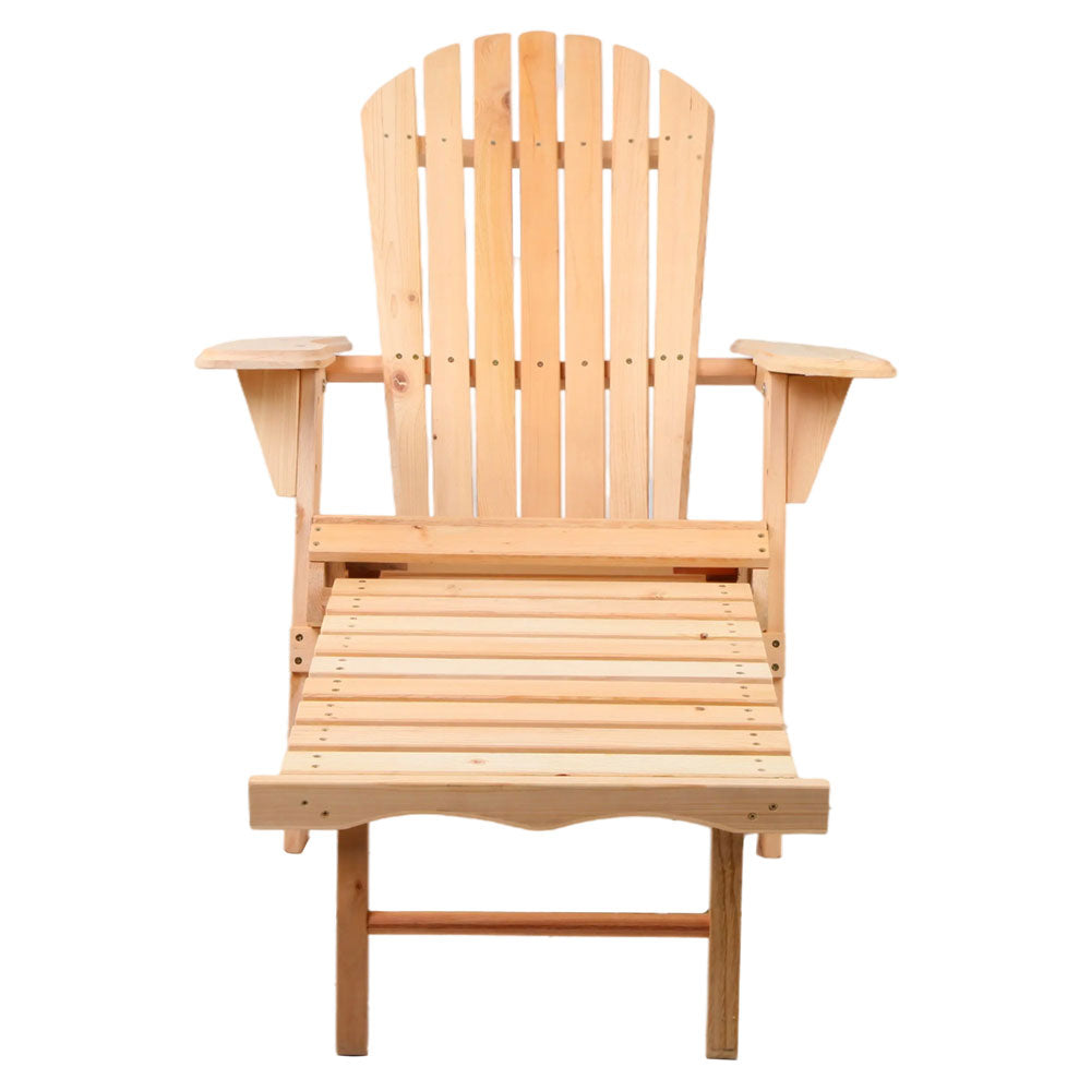 2pc Adirondack Wooden Sun Lounge Beach Chair with Leg Rest