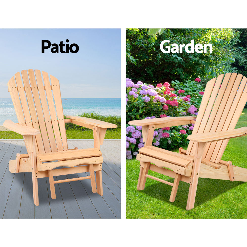 2pc Adirondack Wooden Sun Lounge Beach Chair with Leg Rest