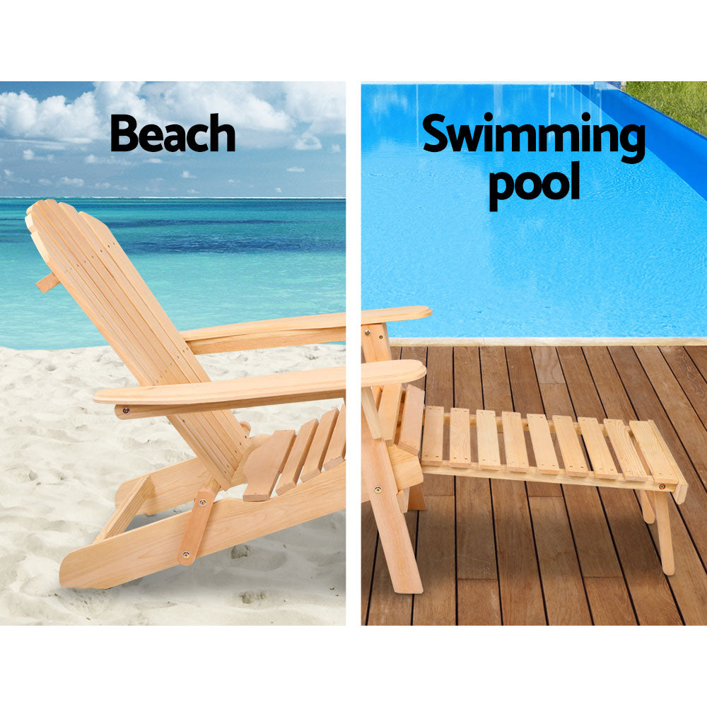 2pc Adirondack Wooden Sun Lounge Beach Chair with Leg Rest