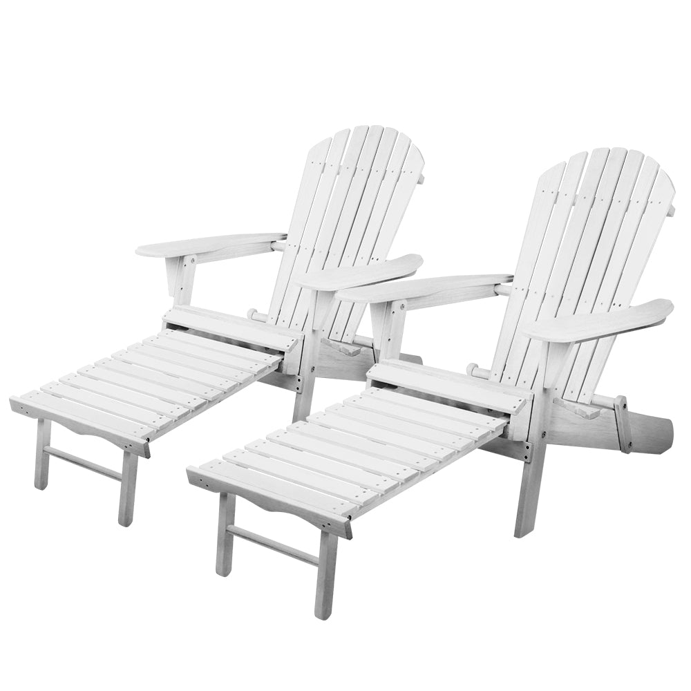 2pc Adirondack Outdoor Chairs Wood Foldable Sun Lounge Patio Furniture