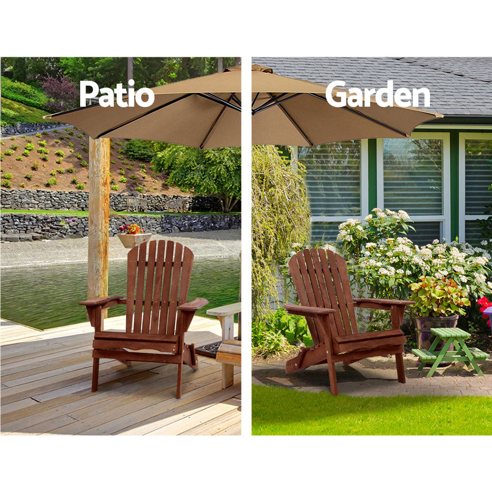 3pc Adirondack Outdoor Table and Chairs Wooden Foldable Beach Chair Brown