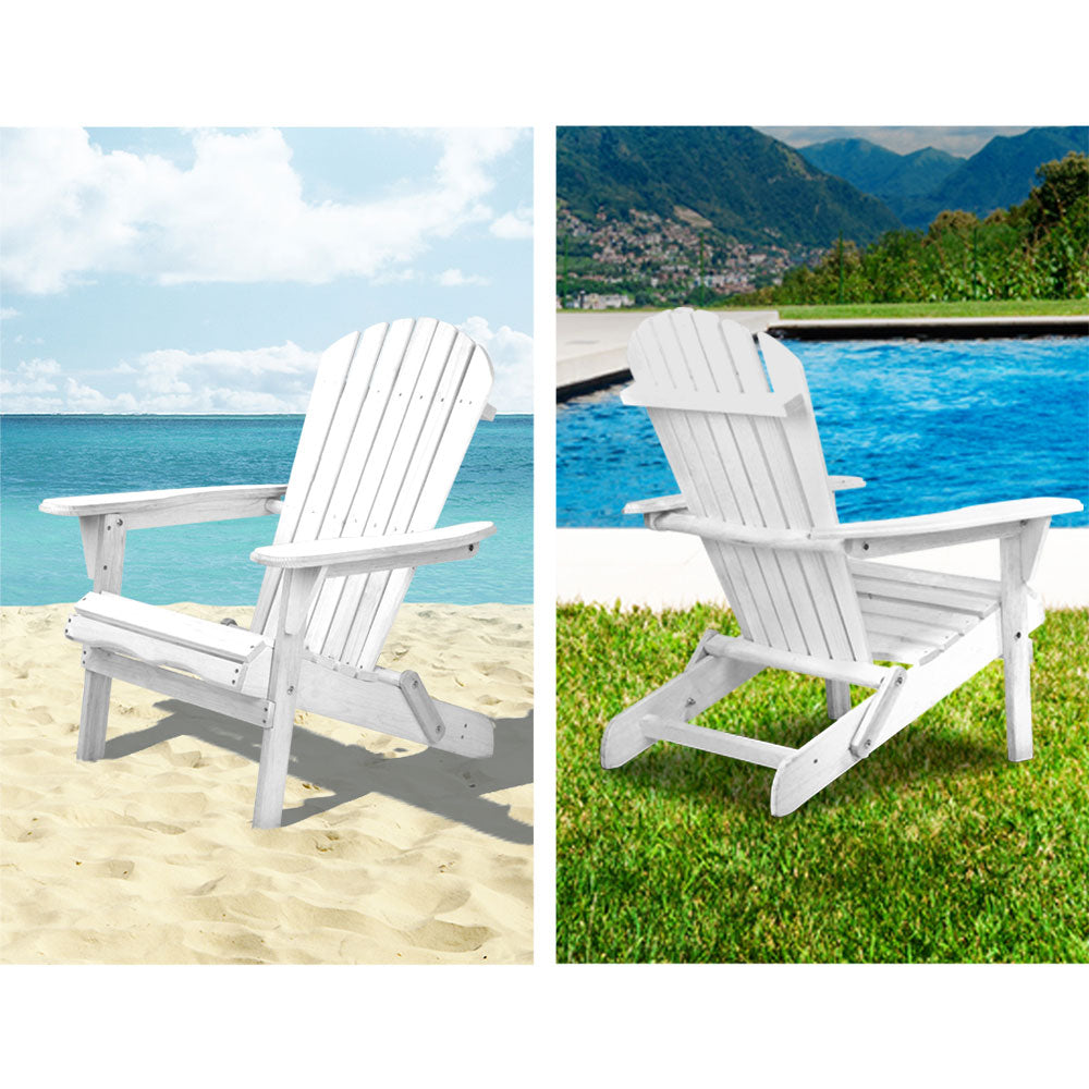 3pc Adirondack Outdoor Table and Chairs Wooden Foldable Beach Chair White