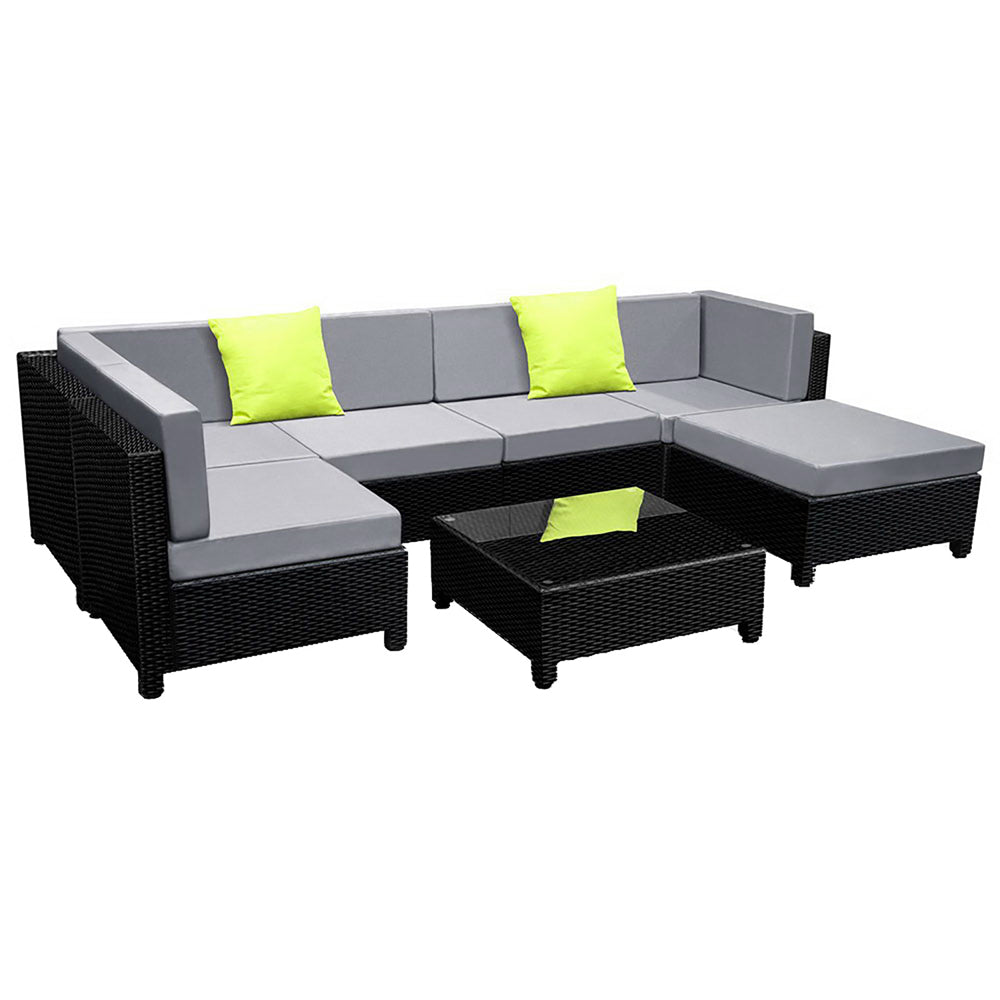 7pc Outdoor Wicker Lounge Sofa Furniture Set with Second Seat Cover Set