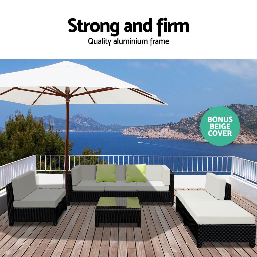 7pc Outdoor Wicker Lounge Sofa Furniture Set with Second Seat Cover Set