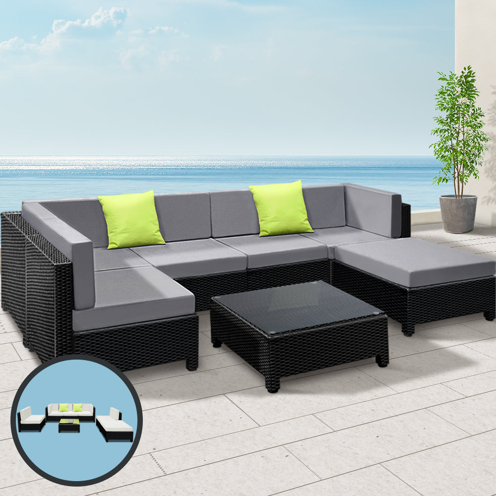 7pc Outdoor Wicker Lounge Sofa Furniture Set with Second Seat Cover Set