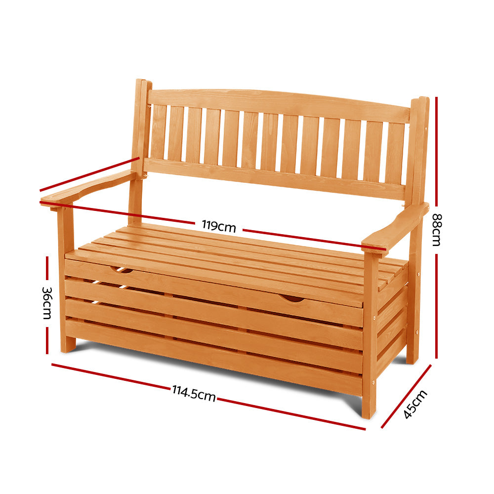 2 Seat Outdoor Storage Bench Box Wooden Garden Chair 2 Seat Timber Furniture