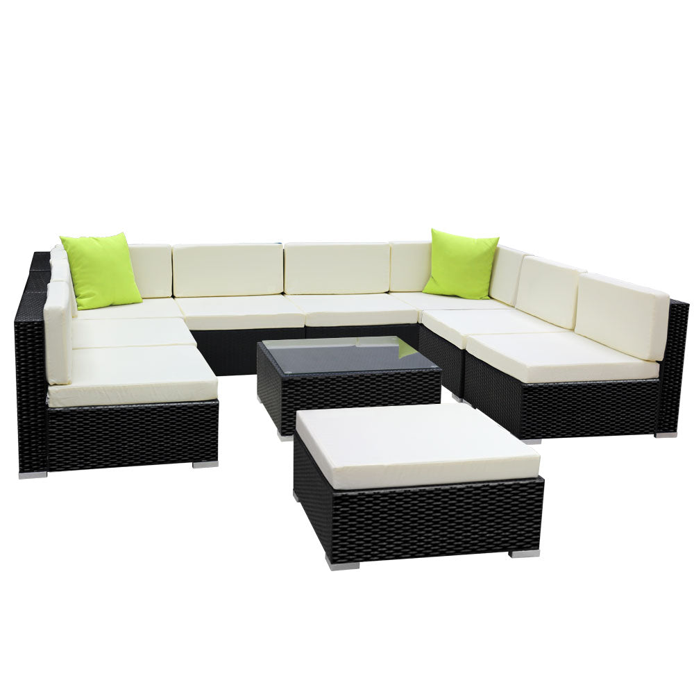 10pc Outdoor Wicker Lounge Sofa Furniture Set with Storage Cover