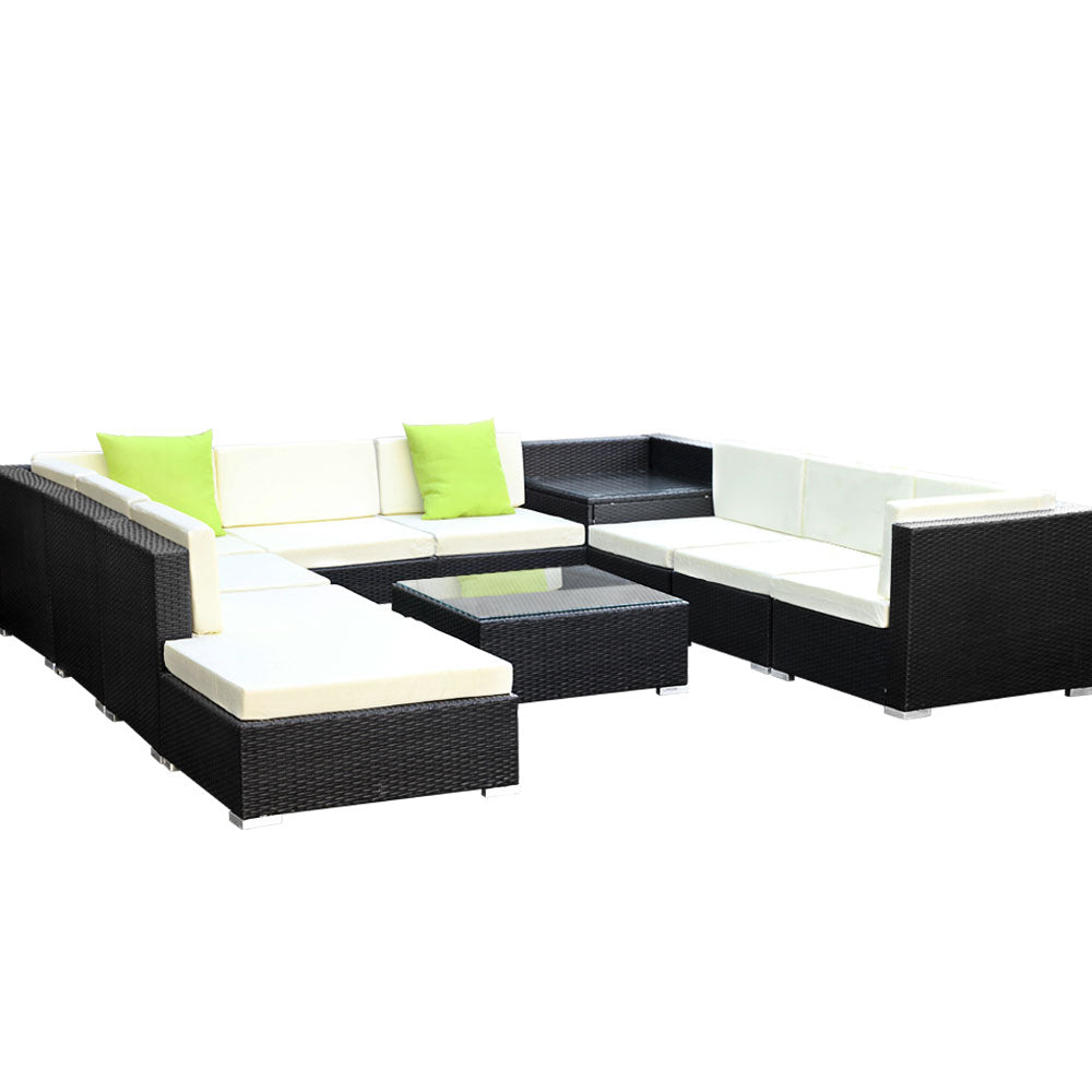 11pc Outdoor Wicker Lounge Sofa Furniture Set with Storage Cover