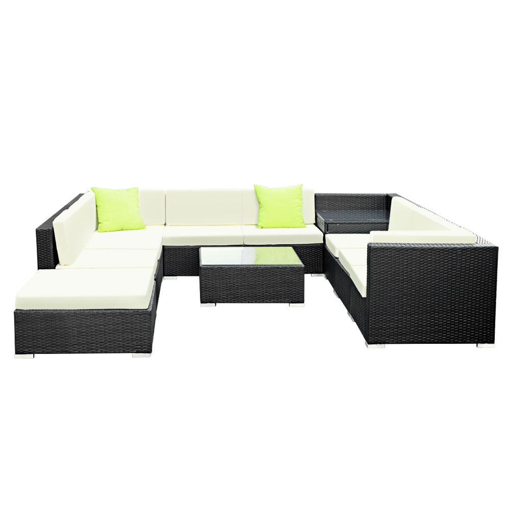 11pc Outdoor Wicker Lounge Sofa Furniture Set with Storage Cover