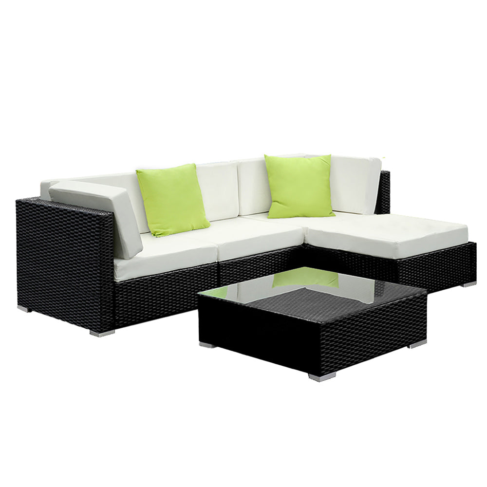 5pc Outdoor Wicker Lounge Sofa Furniture Set with Storage Cover