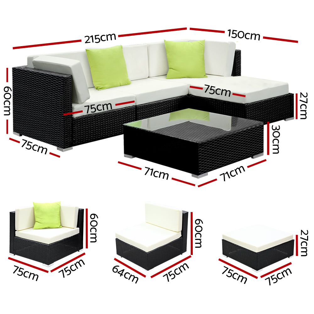 5pc Outdoor Wicker Lounge Sofa Furniture Set with Storage Cover