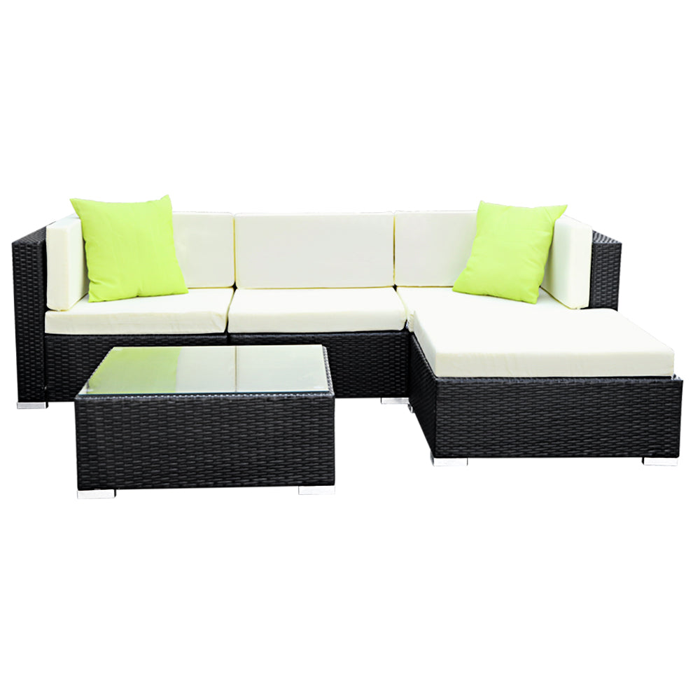 5pc Outdoor Wicker Lounge Sofa Furniture Set with Storage Cover