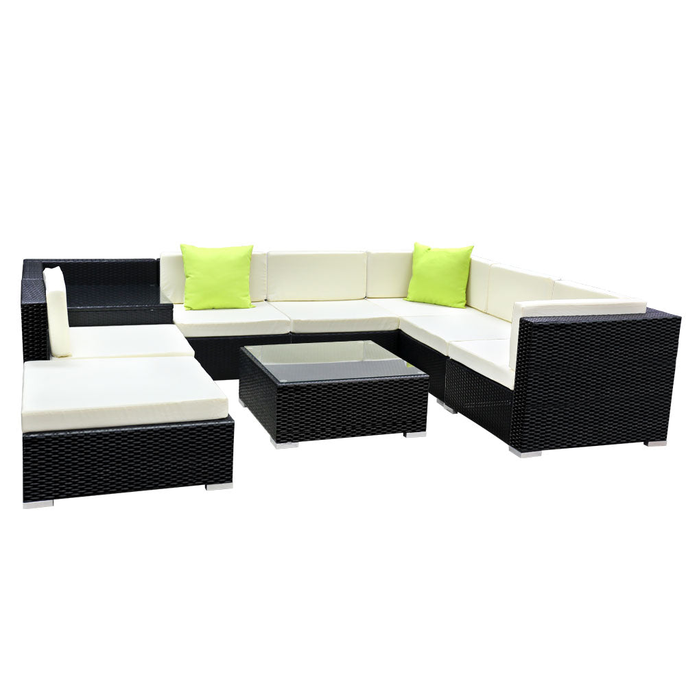 9pc Outdoor Wicker Lounge Sofa Furniture Set with Storage Cover