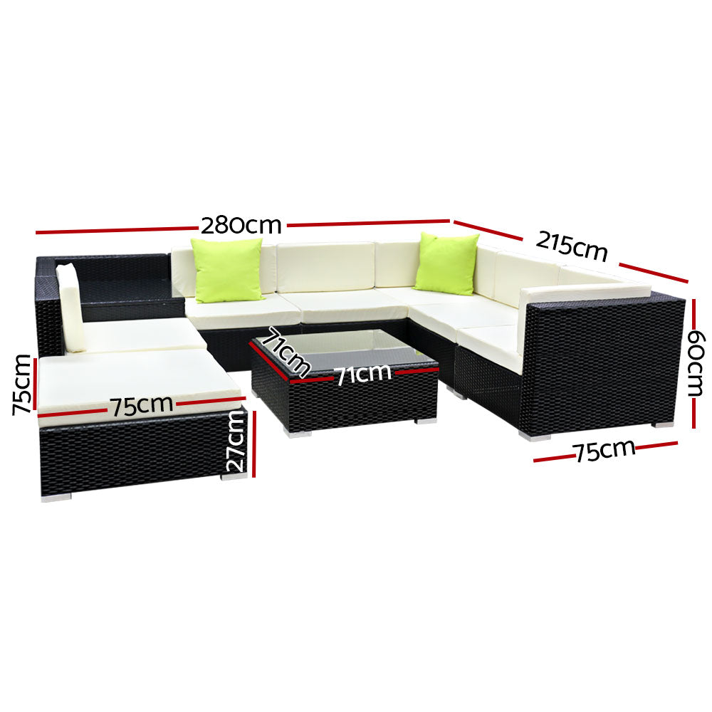 9pc Outdoor Wicker Lounge Sofa Furniture Set with Storage Cover