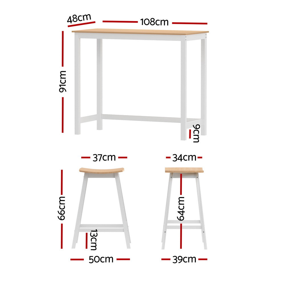 Artiss Bar Table and Stools Set Dining Desk Solid Wood Kitchen Chairs 