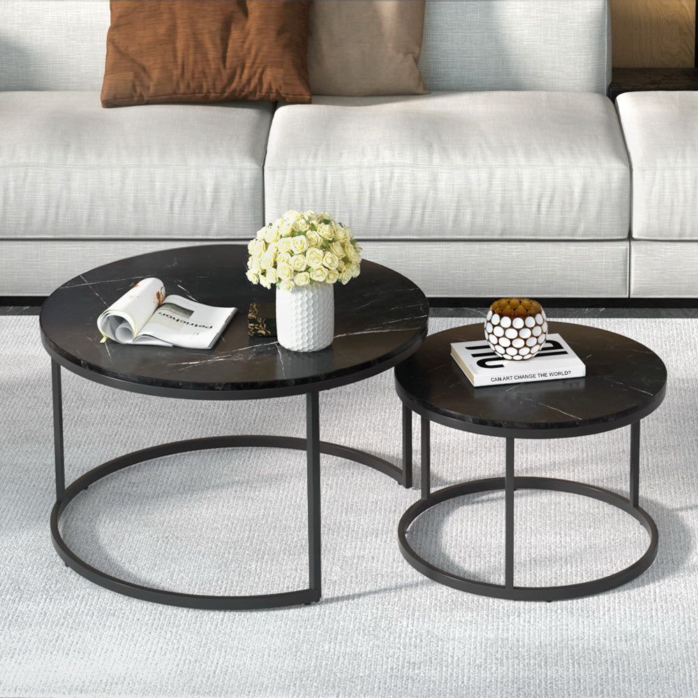 Nesting Coffee Table Set of 2 Marble Effect
