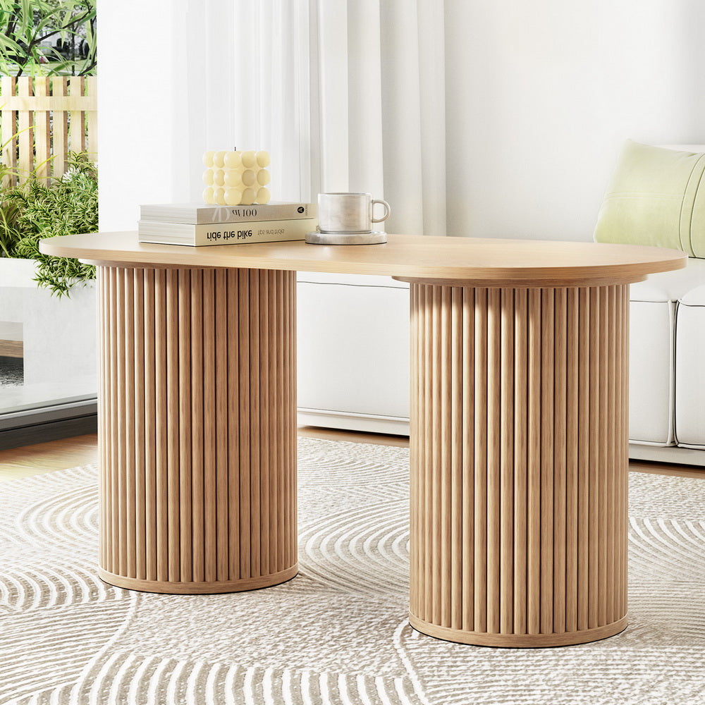 Artiss Coffee Table Oval 100cm Pine Samuel