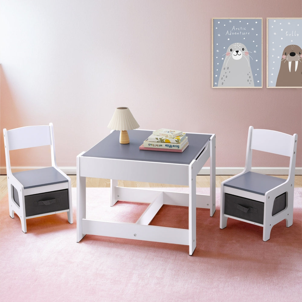 Keezi Kids Table and Chair Set with Chalkboard Grey