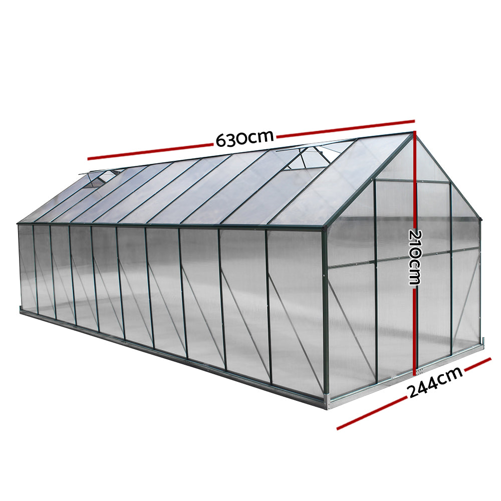 Greenfingers Greenhouse 6.3x2.44x2.1m Aluminium Green House Garden Shed