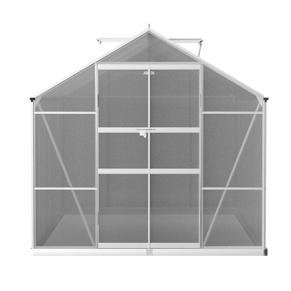 Greenfingers Greenhouse 3x2.5x2.26m Double Doors Aluminium Green House Garden Shed