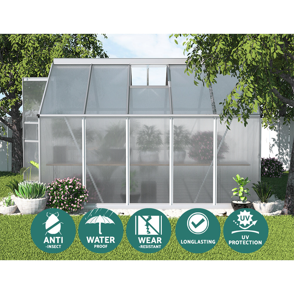 Greenfingers Greenhouse 3x2.5x2.26m Double Doors Aluminium Green House Garden Shed