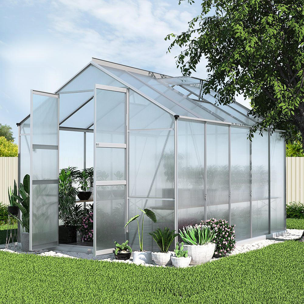 Greenfingers Greenhouse 3x2.5x2.26m Double Doors Aluminium Green House Garden Shed