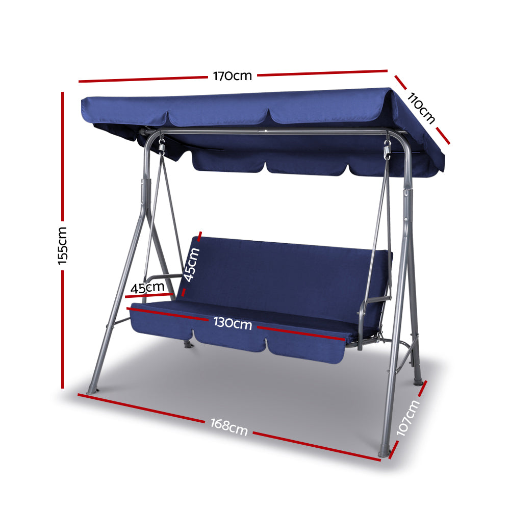 3 Seater Outdoor Navy Swing Chair with Canopy