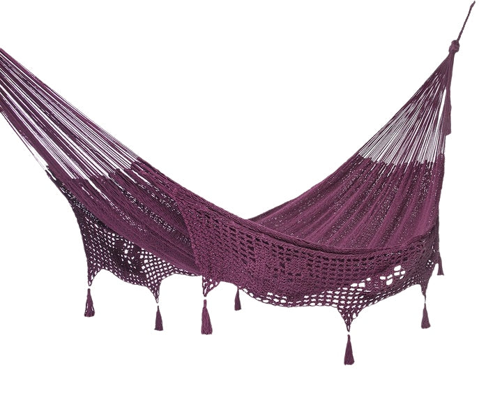 Outdoor undercover cotton Mayan Legacy hammock with hand crocheted tassels Queen Size Maroon