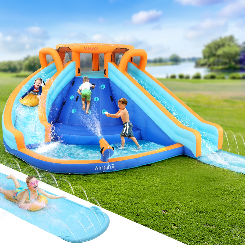 AirMyFun Kids Inflatable Pool Water Double Slide Park 465x390cm