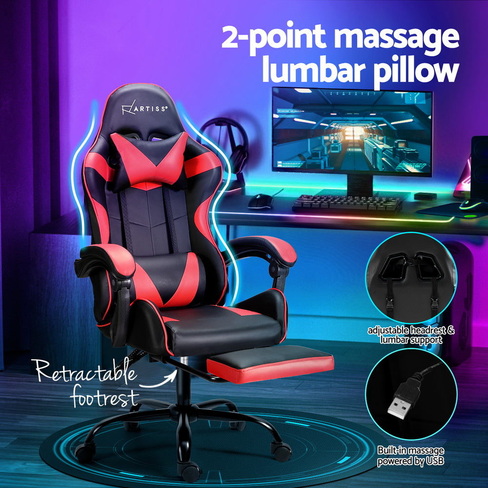 Gamescene 2 Point Red Massage Gaming Office Chair Footrest