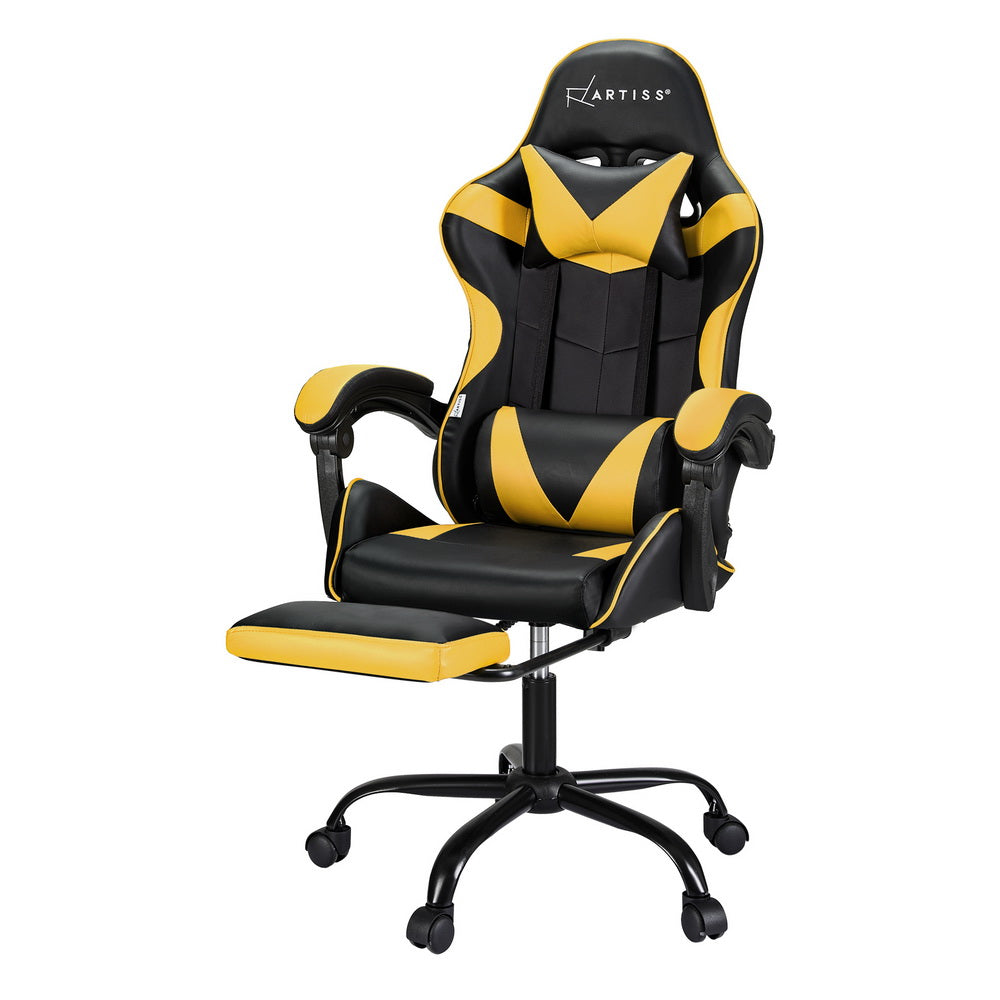 Artiss 2 Point Yellow Massage Gaming Office Chair Footrest