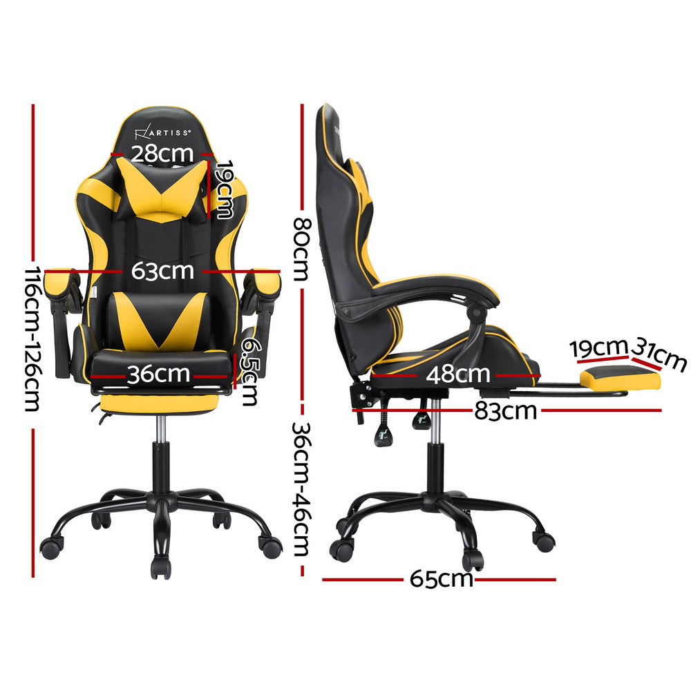 Artiss 2 Point Yellow Massage Gaming Office Chair Footrest