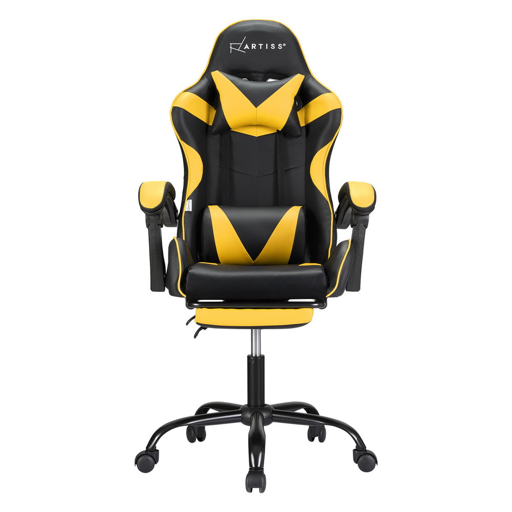 Artiss 2 Point Yellow Massage Gaming Office Chair Footrest