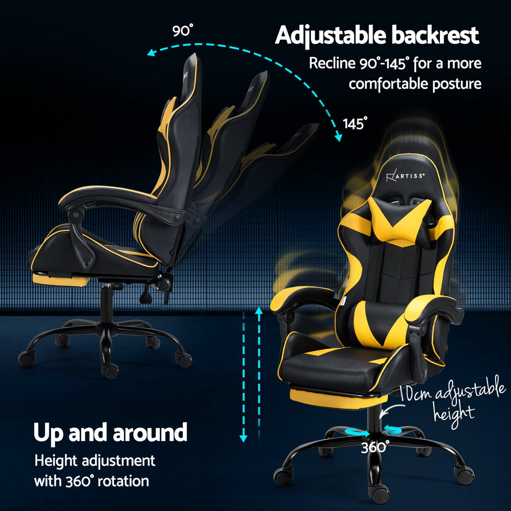 Artiss 2 Point Yellow Massage Gaming Office Chair Footrest