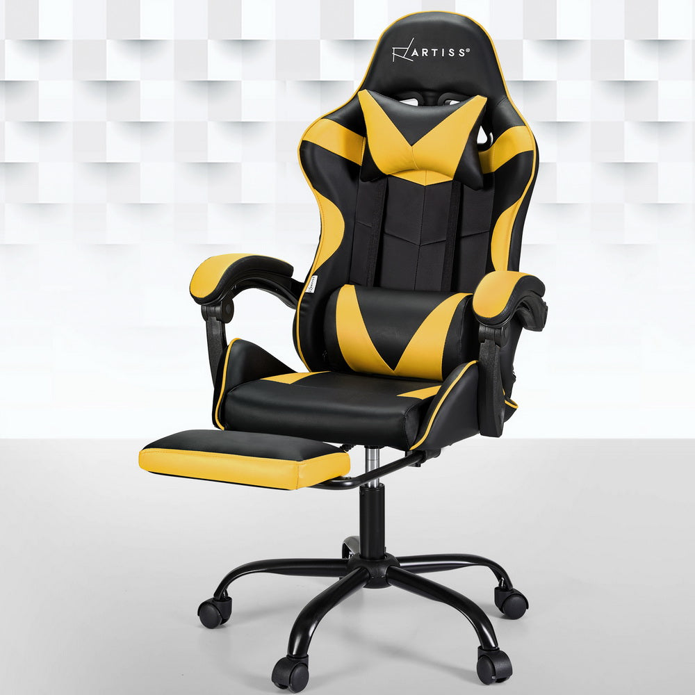 Artiss 2 Point Yellow Massage Gaming Office Chair Footrest